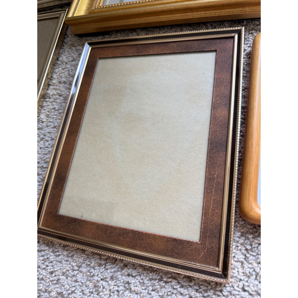 Vintage Mixed Picture Frame Lot 8pc Gold Wood Metal Tabletop Gallery Set - Picture 5 of 9